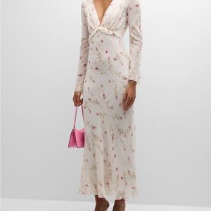 LoveShackFancy Pink Floral Cream Maxi Dress
